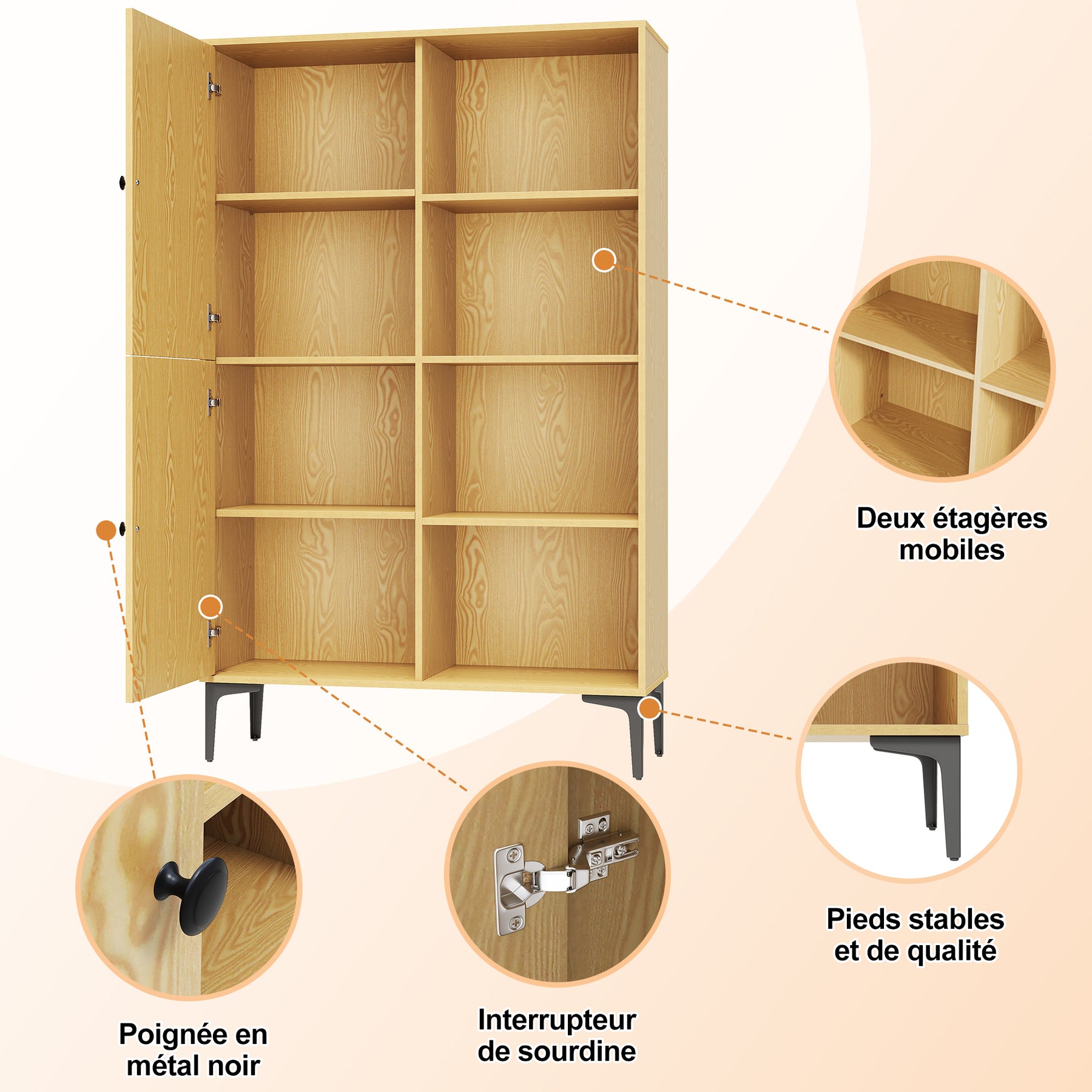 SIRHONA Vitrine de style moderne Semi-ouverte Bibliothèque à 8 compartiments salon Étagère de Rangement Meubles couleur bois 100x35x160 cm - SIRHONA