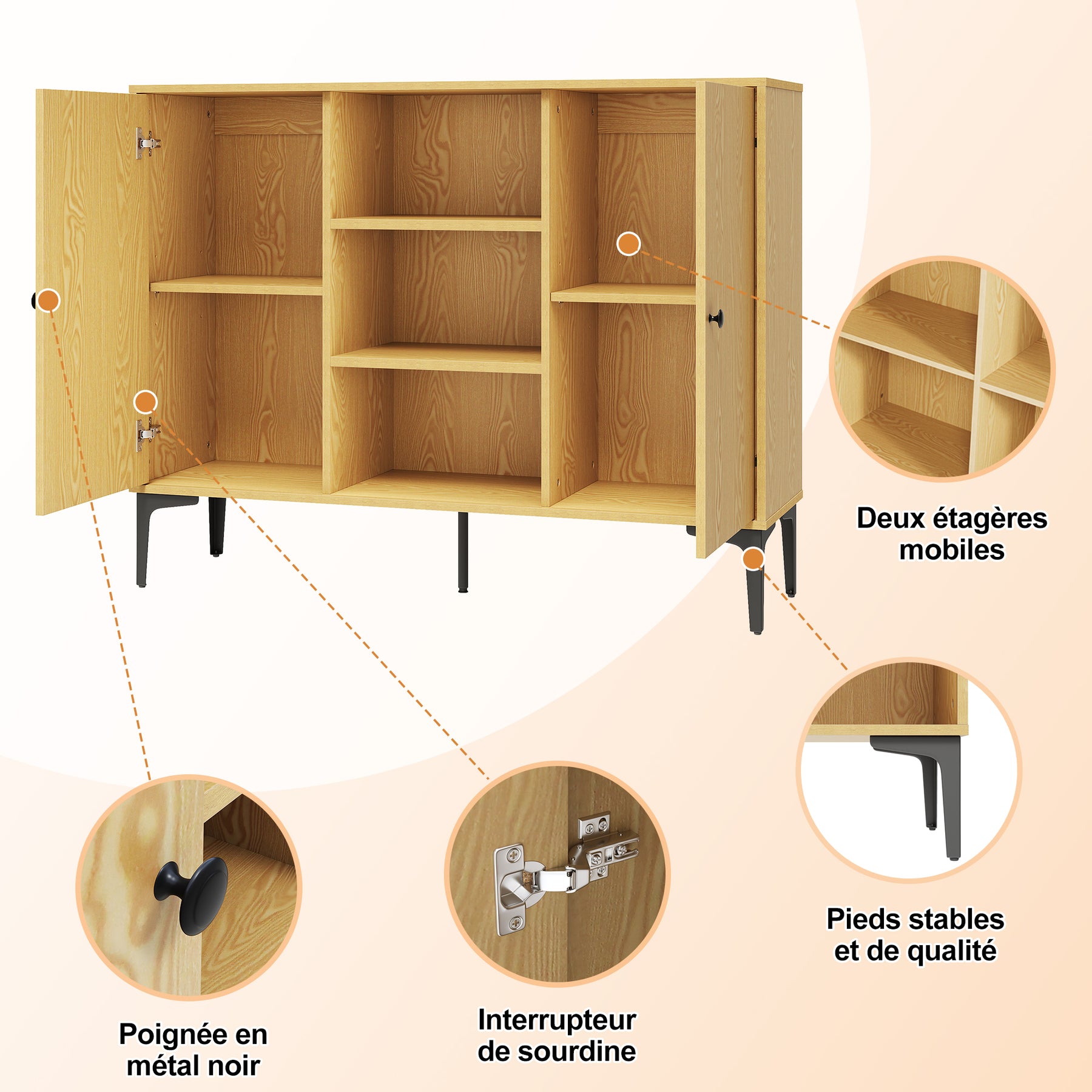 SIRHONA Buffet de salle à manger à 2 portes armoire de rangement Style moderne Meubles couleur bois, 120 x 35 x 93 cm - SIRHONA