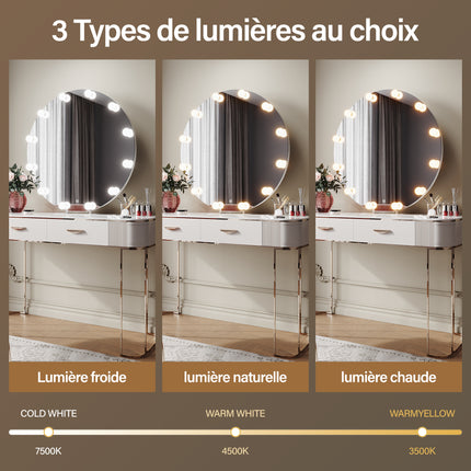 SIRHONA Miroir de maquillage LED, Miroir sur pied avec fonction mémoire 800 x 800 x 35mm - SIRHONA