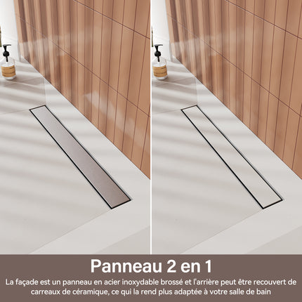 Paroi de douche Accessoires Drain de sol à l'italienne Double face Acier inoxydable 304 brossé Tailles disponibles 40-80 cm - SIRHONA