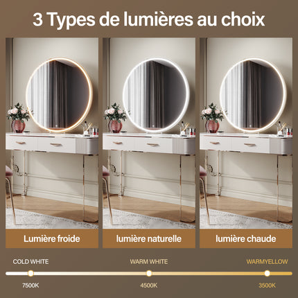 SIRHONA Miroir de maquillage LED, mural ou de table, 800 x 800 x 35mm - SIRHONA