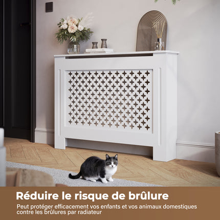 SIRHONA Habillage de radiateur en bois Grille croisée 112x19x81.5cm Blanc - SIRHONA