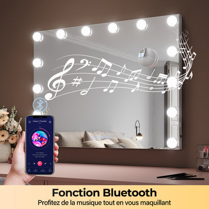 SIRHONA Miroir Mural Miroir Maquillage 80x60cm avec  3 couleurs luminosité réglable miroir grossissant 10X - SIRHONA