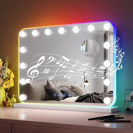 SIRHONA Maquillage 58x43cm avec lumière RGB et haut-parleur Bluetooth Miroir Hollywood LED 3 couleurs Luminosité - SIRHONA