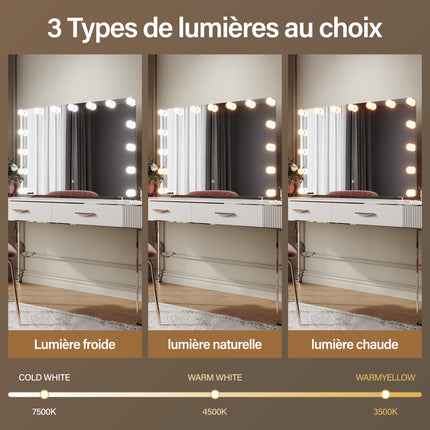 SIRHONA Miroir de maquillage LED, mural ou de table, 1000 x 700 x 35mm - SIRHONA