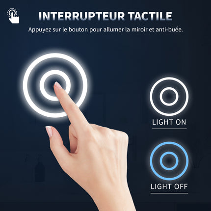 SIRHONA 100x70cm LED Miroir Salle de Bains avec éclairage Cosmétiques Mural Lumière Illumination avec Commande par Effleurement/Anti-buée - SIRHONA