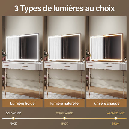 SIRHONA Miroir LED de maquillage moderne, mural ou sur pied 1000 x 700 x 35 mm - SIRHONA