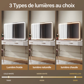 SIRHONA Miroir LED de maquillage moderne, mural ou sur pied 1000 x 700 x 35 mm - SIRHONA