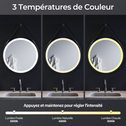 Miroir de salle de bain rond avec éclairage LED Miroir mural 60 cm - SIRHONA