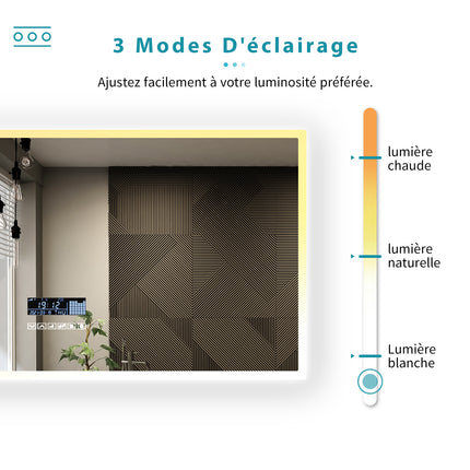 SIRHONA Miroir de salle de bains LED 1000x600x35mm - Miroir mural cosmétique - Trois températures de couleur - Anti-buée avec réglage de l'heure - SIRHONA