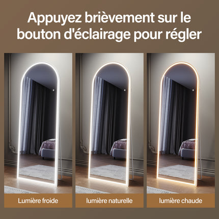 SIRHONA Miroir LED sur pied avec éclairage tricolore réglable 1600x600x35mm - SIRHONA