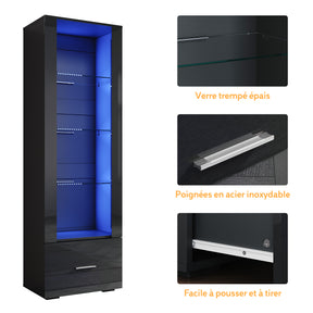 SIRHONA Avec éclairage LED Armoire d'exposition en verre avec tiroirs Façade noire brillante Armoire d'exposition pour collectionneurs 550 x 350 x 1720 mm - SIRHONA