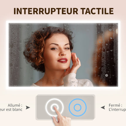 SIRHONA Miroir de Salle de Bain 70 x 50 cm Éclairage LED Miroir de Salle de Bains Rétro-éclairage Avec fiche et Anti-buée Tactile - SIRHONA