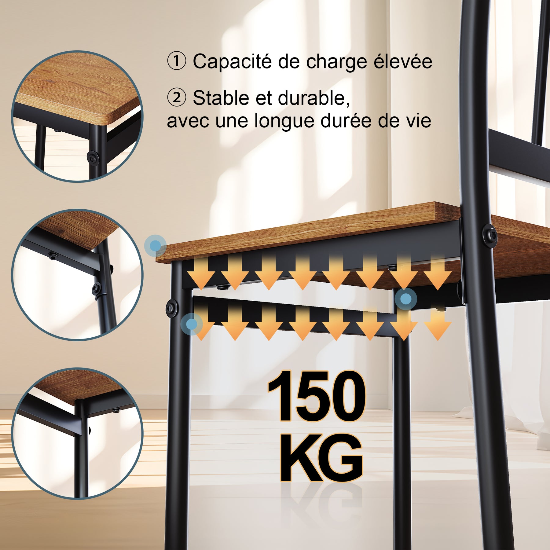 SIRHONA Table de salle à manger en bois massif avec structure en acier table de cuisine pour le salon 120 x 60 x 76 cm - SIRHONA