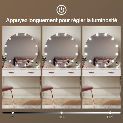 SIRHONA Miroir de maquillage LED, Miroir sur pied avec fonction mémoire 800 x 800 x 35mm - SIRHONA