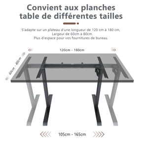 Bureau Électrique Réglable - 3 Étages  Contrôle de Mémoire  Moteur Unique  Capacité de Charge 100kg Noir SIRHONA - SIRHONA