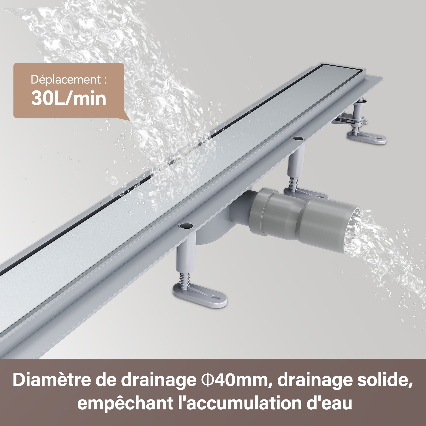 Paroi de douche Accessoires Drain de sol à l'italienne Double face Acier inoxydable 304 brossé Tailles disponibles 40-80 cm