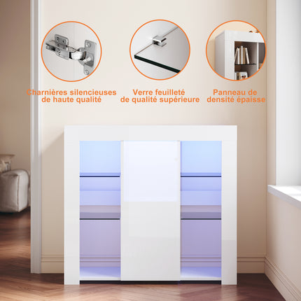 Buffet, armoire de cuisine avec éclairage LED (12 couleurs réglables) blanc  90 x 35 x 83 cm - SIRHONA