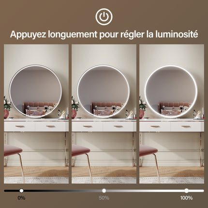 SIRHONA Miroir de maquillage LED, mural ou de table, 800 x 800 x 35mm - SIRHONA