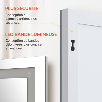 Miroir intégral avec éclairage LED 3 couleurs Miroir sur pied blanc 150x40x3.5cm Miroir mural - SIRHONA