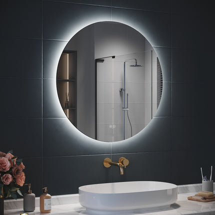 SIRHONA Miroir Rond Salle de Bain LED Miroir Lumineux Salle de Bain avec Eclairage Intégré, 3 températures de Couleur, Anti-buée - SIRHONA