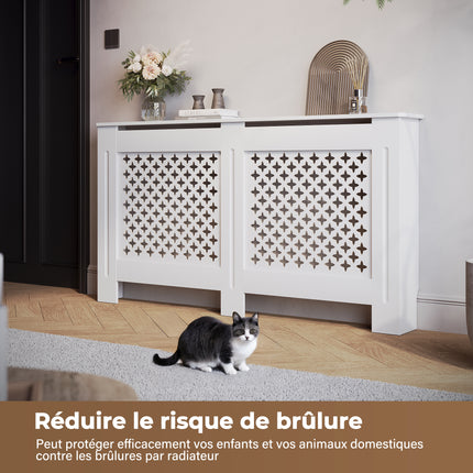 SIRHONA Habillage de radiateur Bois Grille croisée 152x19x81.5cm Blanc - SIRHONA