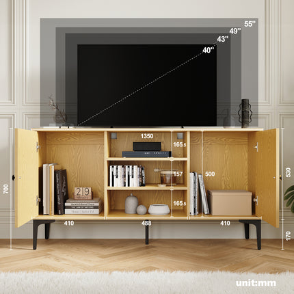 SIRHONA Meuble TV Support télévision Meuble TV style moderne avec porte battante meuble TV couleur imitation bois 140x35x70 cm - SIRHONA