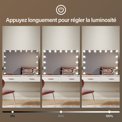 SIRHONA Miroir de maquillage LED, mural ou de table, 1000 x 700 x 35mm - SIRHONA