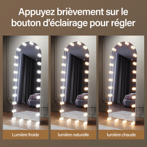 SIRHONA Miroirs sur pied de grande taille avec lumière LED à 3 couleurs  1600x600x35mm - SIRHONA
