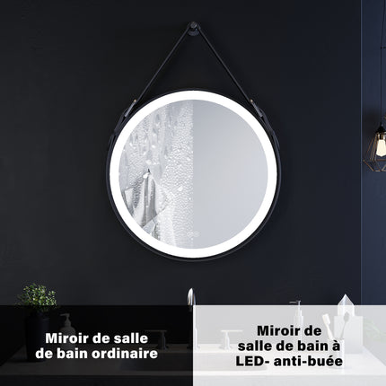 Miroir de salle de bain rond avec éclairage LED Miroir mural 60 cm - SIRHONA