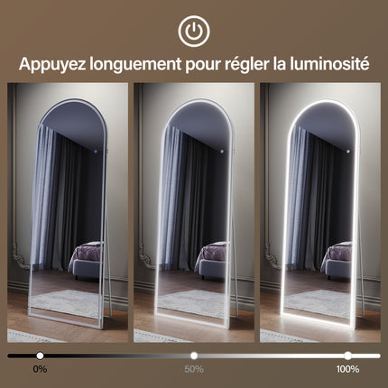 SIRHONA Miroir LED sur pied avec éclairage tricolore réglable 1600x600x35mm - SIRHONA