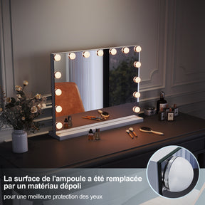 SIRHONA Armoire à Miroir LED Maquillage Lumineux Miroir Maquillage Hollywood avec15 Ampoules 3 Couleurs Lumières Ajustables 58x45.5 cm - SIRHONA