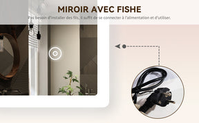 SIRHONA Miroir de Salle de Bain 70 x 50 cm Éclairage LED Miroir de Salle de Bains Rétro-éclairage Avec fiche et Anti-buée Tactile - SIRHONA