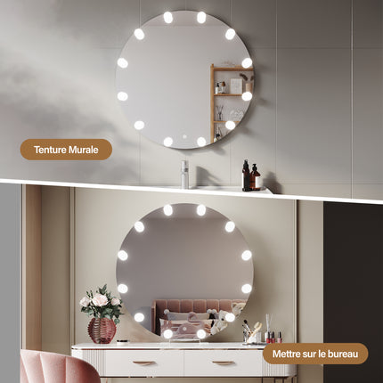 SIRHONA Miroir de maquillage LED, Miroir sur pied avec fonction mémoire 800 x 800 x 35mm - SIRHONA