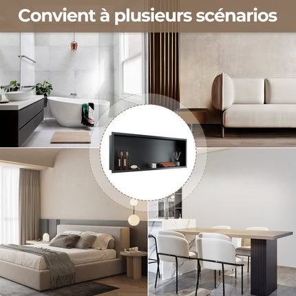 Niche murale de douche en acier inoxydable, niche de douche encastrée, étagère unique de stockage pour salle de bains, pas de carrelage nécessaire, 90 x 30 x 10 cm, noir - SIRHONA