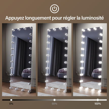 SIRHONA Miroir sur pied LED miroir pleine longueur 1600 x 600 x 35 mm - SIRHONA