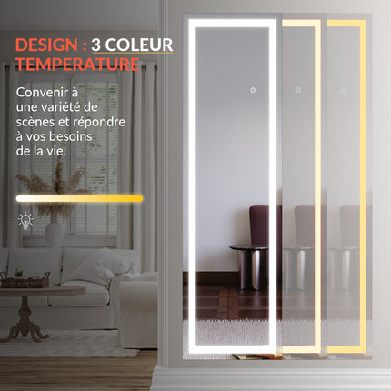 Miroir intégral avec éclairage LED 3 couleurs Miroir sur pied blanc 150x40x3.5cm Miroir mural - SIRHONA