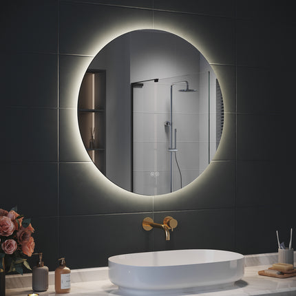 SIRHONA Miroir Rond Salle de Bain LED Miroir Lumineux Salle de Bain avec Eclairage Intégré, 3 températures de Couleur, Anti-buée - SIRHONA