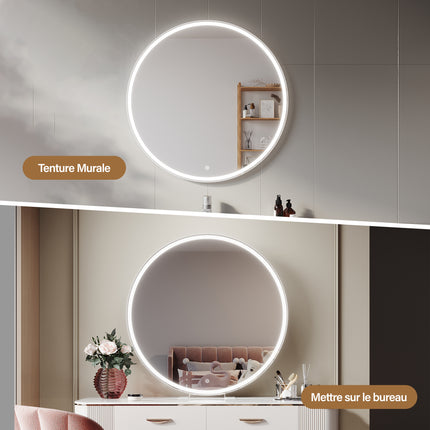 SIRHONA Miroir de maquillage LED, mural ou de table, 800 x 800 x 35mm - SIRHONA