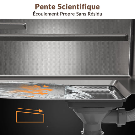 Évier de cuisine en acier inoxydable 304 SUS à 1 cuve, évier encastrable à une cuve avec  filtre à déchets rectangulaire côté étroit, Argenté, 70×44cm - SIRHONA