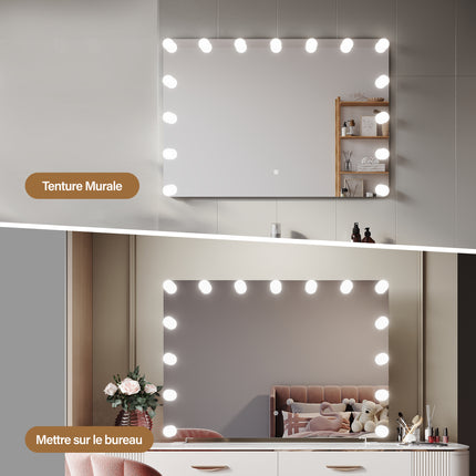 SIRHONA Miroir de maquillage LED, mural ou de table, 1000 x 700 x 35mm - SIRHONA