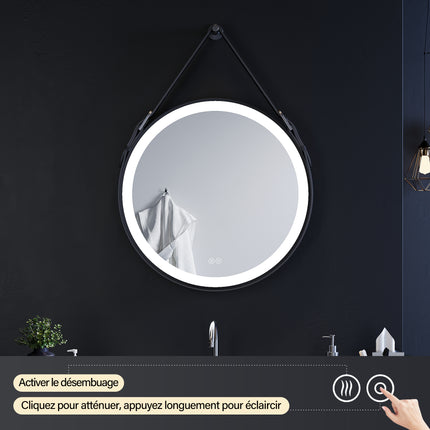 Miroir de salle de bain rond avec éclairage LED Miroir mural 60 cm - SIRHONA