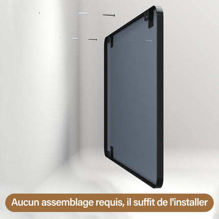 SIRHONA Miroir de maquillage 1000 x 700 x 35 mm, cadre noir, miroir carré mural - SIRHONA