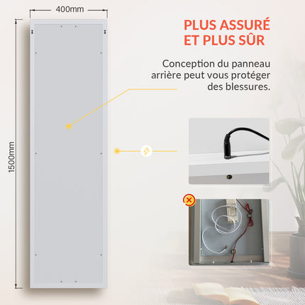 Miroir intégral avec éclairage LED 3 couleurs Miroir sur pied blanc 150x40x3.5cm Miroir mural - SIRHONA