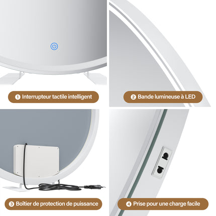 SIRHONA Miroir de maquillage LED, mural ou de table, 800 x 800 x 35mm - SIRHONA