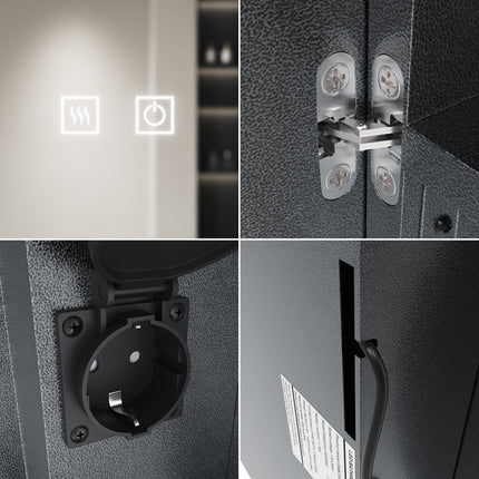 SIRHONA Armoire de Toilette Miroir, Armoire Murale avec Éclairage LED et Prises de Courant, Trois Températures de Couleur Réglables, 60 x 60 x 14cm - SIRHONA