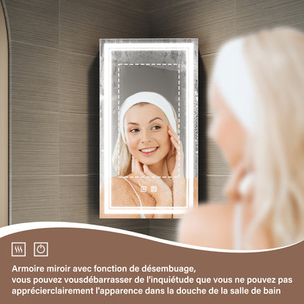SIRHONA Armoire de Toilette Miroir, Armoire Murale avec Éclairage LED et Prises de Courant 38.5 x 70 x 16cm - SIRHONA