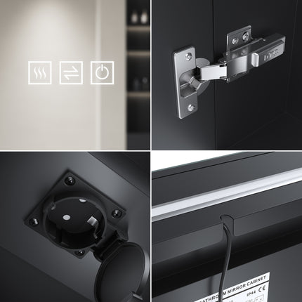 SIRHONA Armoire de Toilette Miroir, Armoire Murale avec Éclairage LED et Prises de Courant,  90 x 65 x 13cm - SIRHONA