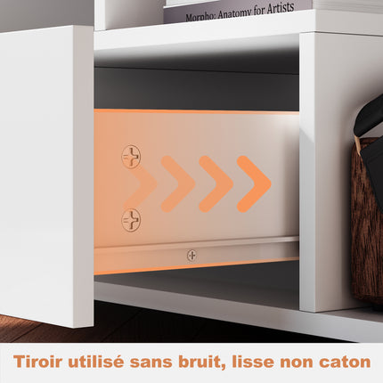 Table basse avec tiroirs de rangement et éclairage LED réglable Disponible en 12 couleurs Blanc 55 x 100 x 40 cm - SIRHONA