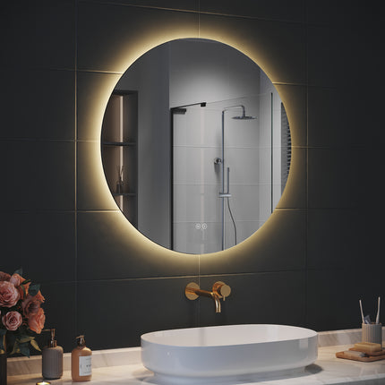 SIRHONA Miroir Rond Salle de Bain LED Miroir Lumineux Salle de Bain avec Eclairage Intégré, 3 températures de Couleur, Anti-buée - SIRHONA